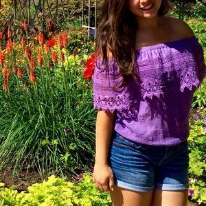 Tobi Purple Off the Shoulder Top XS **Host Pick**